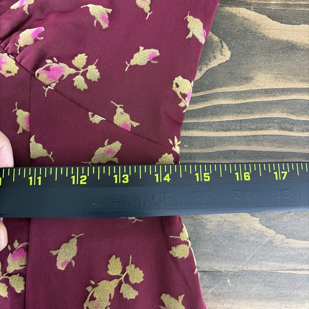 Betsey Johnson Dress Womens S Burgundy Floral Mini Sheer Mesh Flare Sleeve - Picture 9 of 12